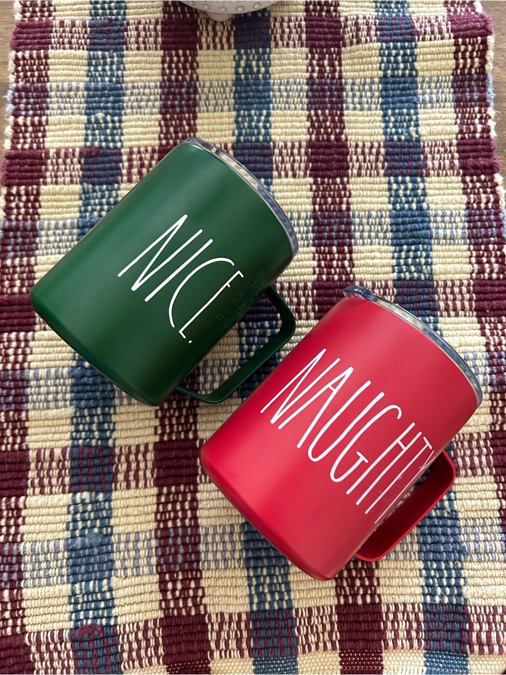 Rae Dunn 'Nice' & 'Naughty' Mugs - Green and Red